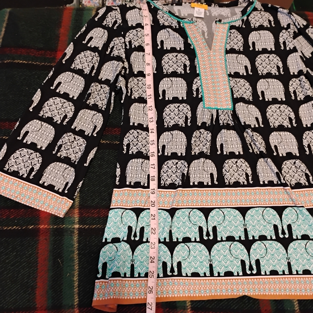 Ruby Rd Black and White Elephant Print Tunic. Boho Style. Size XL - Picture 3 of 10